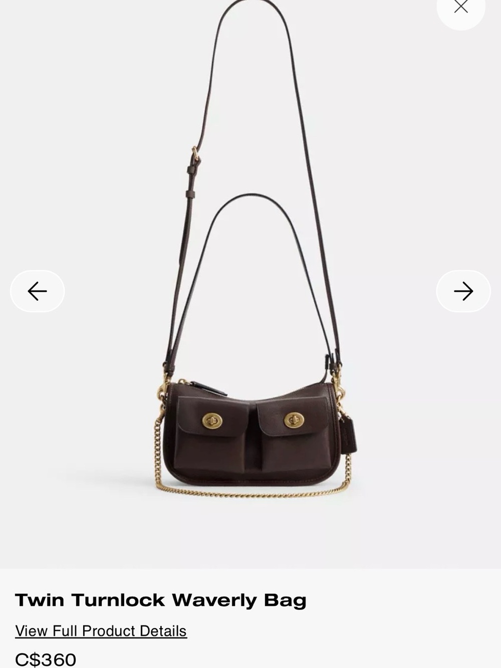 Coach Twin Turnlock Waverly Bag - Dark Brown with Gold Hardware